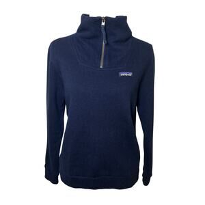 Patagonia women's navy woolie fleece pullover quarter zip jacket sweater size S